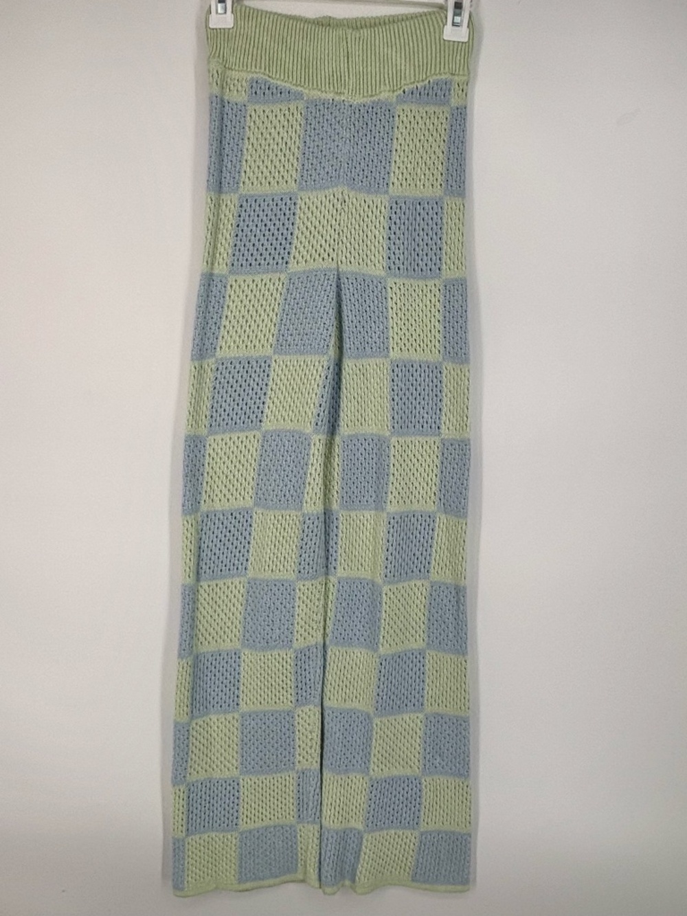 ASOS Design Womens US 2 Sweater Knit Pants Blue Green Checkerboard Open Stitch